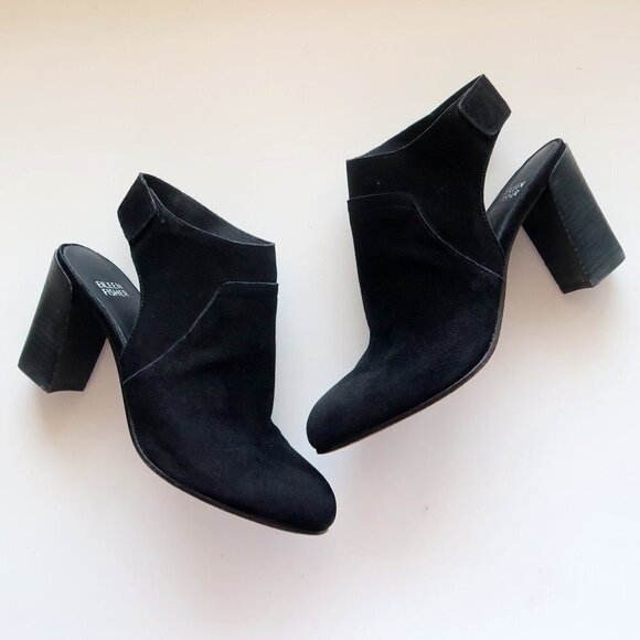 Eileen Fisher Ideal Black Suede Leather Block Heel Slingback Sandal Bootie Shoe